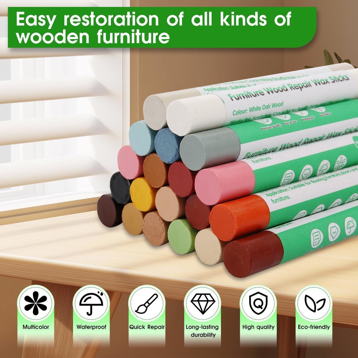 Furniture Markers Touch Up, 20 Colors Wood Filler Sticks, Wood Wax Crayons for Repairing Scratches