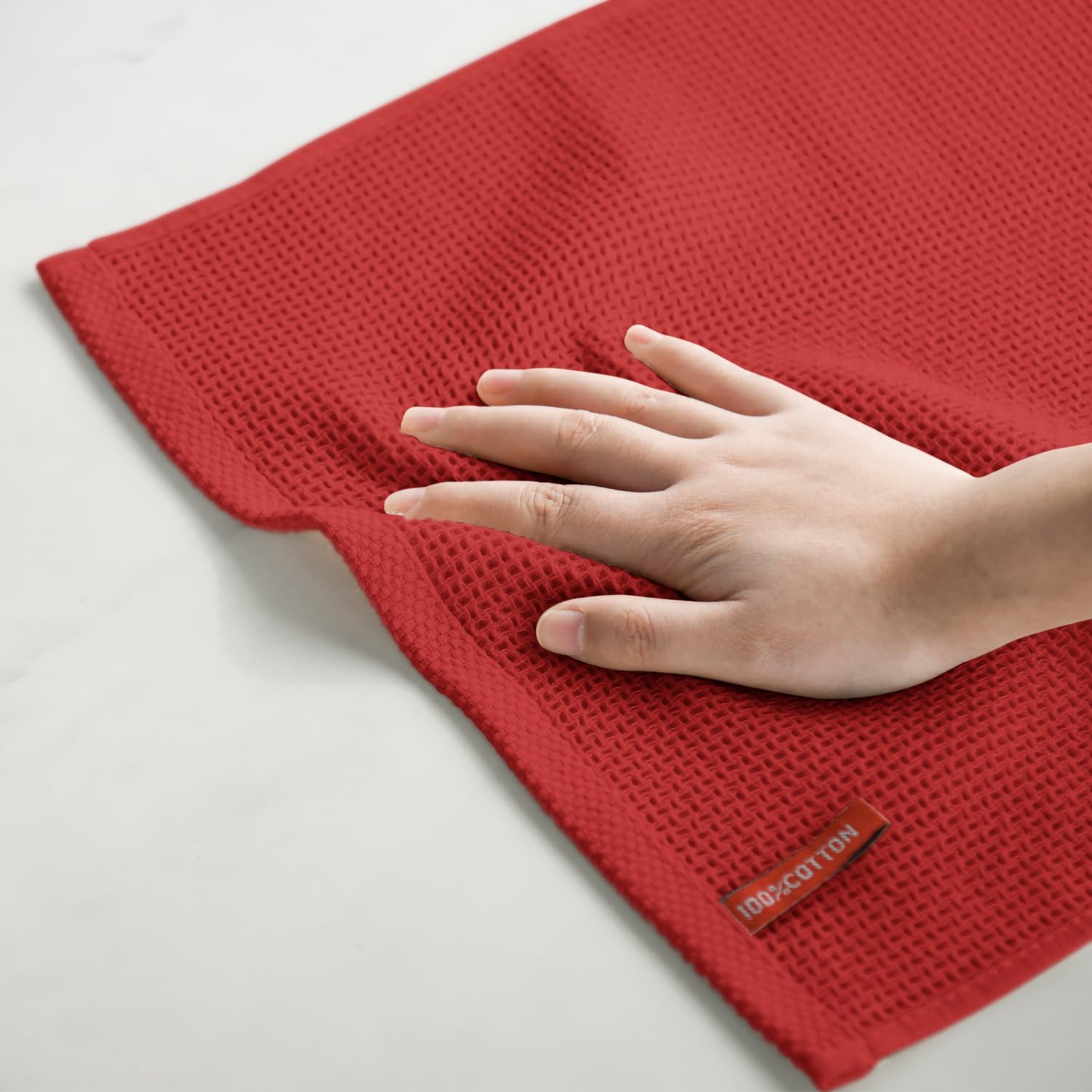Artoid Mode 100% Cotton Dark Red Waffle Weave Kitchen Dish Cloths, 12x12 Inch Ultra Soft Absorbent