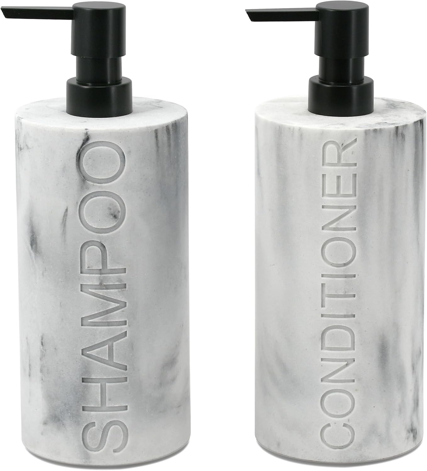 Marble Resin 2 Piece Shampoo and Conditioner Dispenser Set, Luxurious Refillable Pump Bottles with