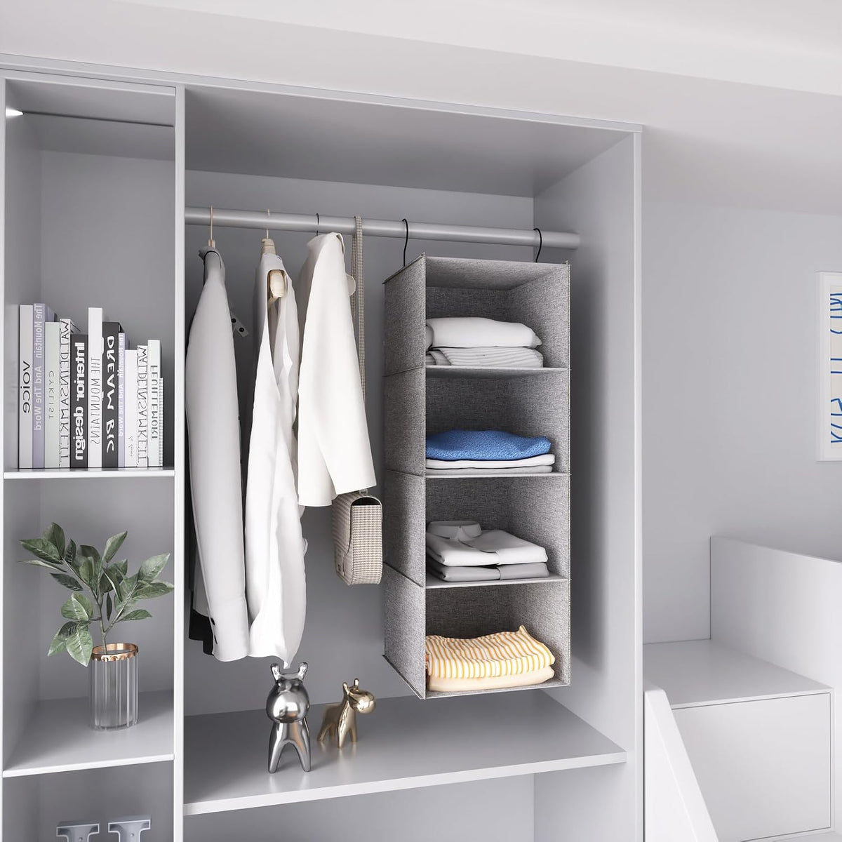 Hanging Closet Organizer, Easy Mount Collapsible 4-Shelf Camper Closet Wardrobe Hanging Storage