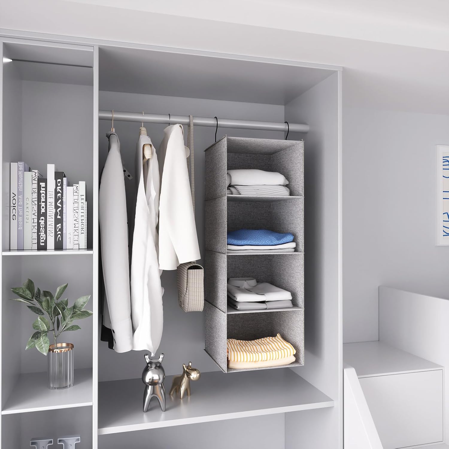 Hanging Closet Organizer, Easy Mount Collapsible 4-Shelf Camper Closet Wardrobe Hanging Storage