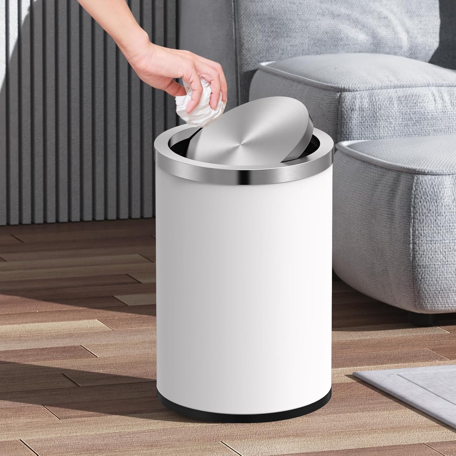 Mbillion Small Trash Can with Swing Lid 2.4 Gallons/9 Liter, Mini Trash Can with lid, Stainless