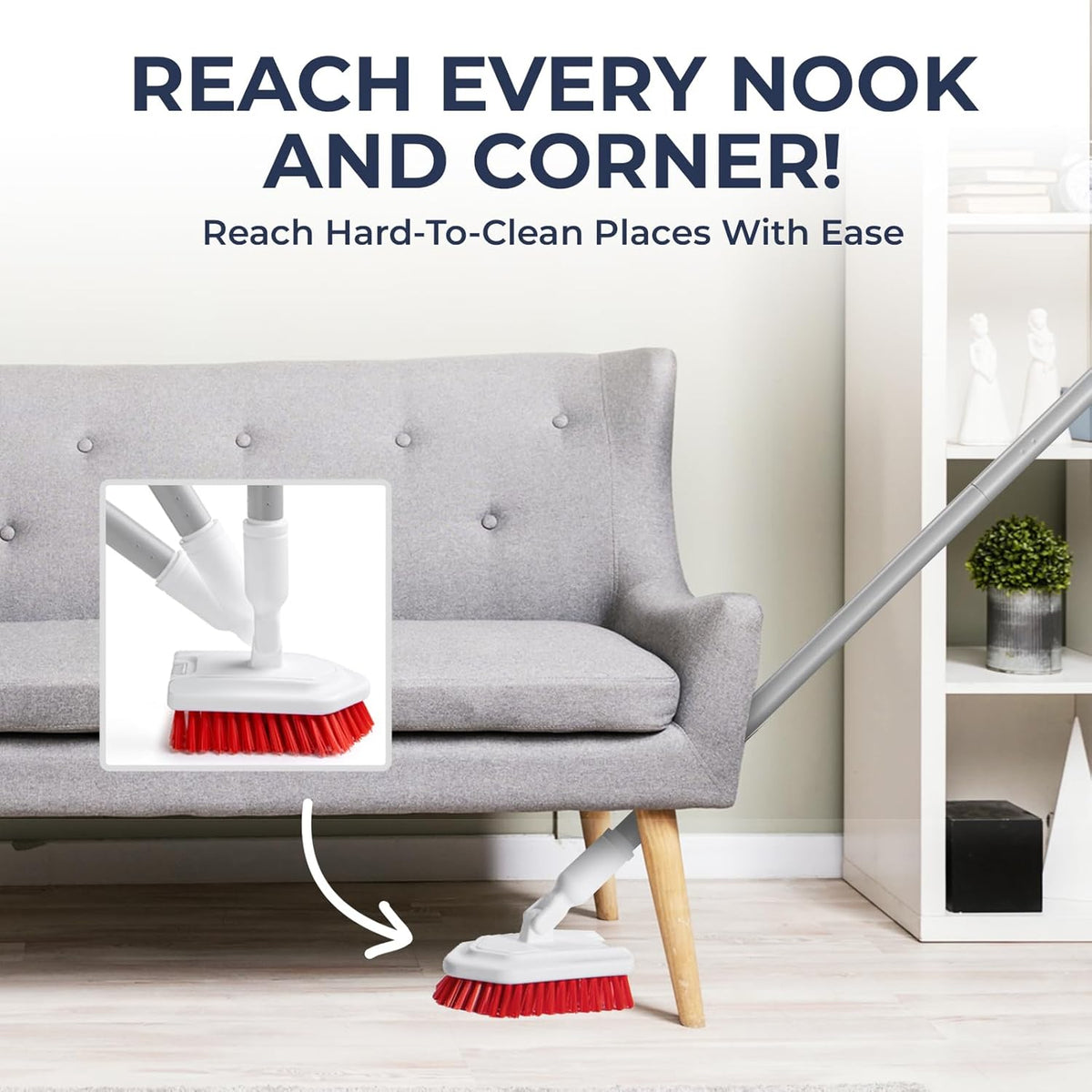Shower Scrubber with Long Handle, Stiff Bristles Grout-Brush, Tub Scrub-Brush with Long-Handle