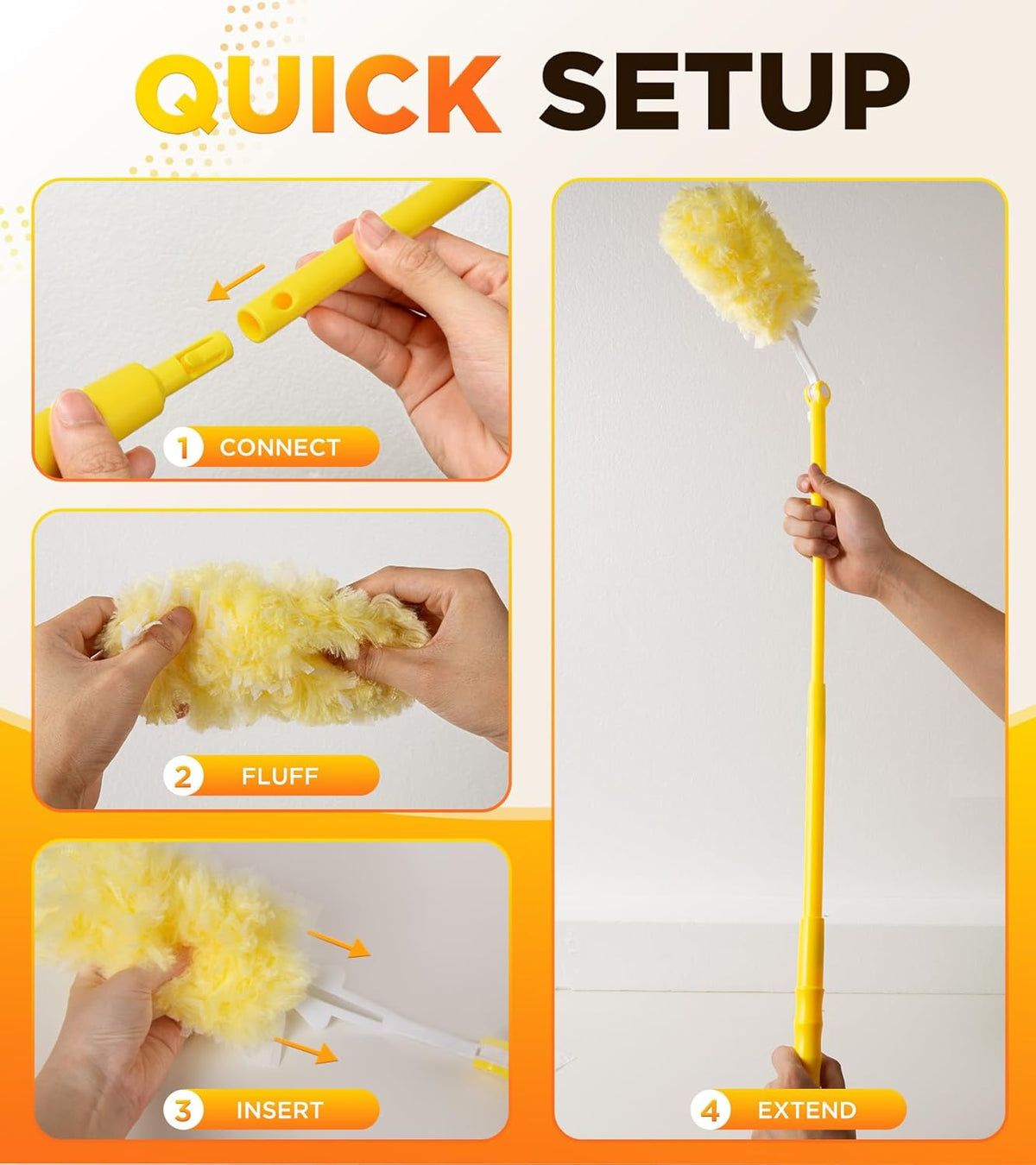 Heavy Duty Duster Refill Kit for Swiffer Duster with 3 ft Extension Pole & 20 Count Refills, 4X