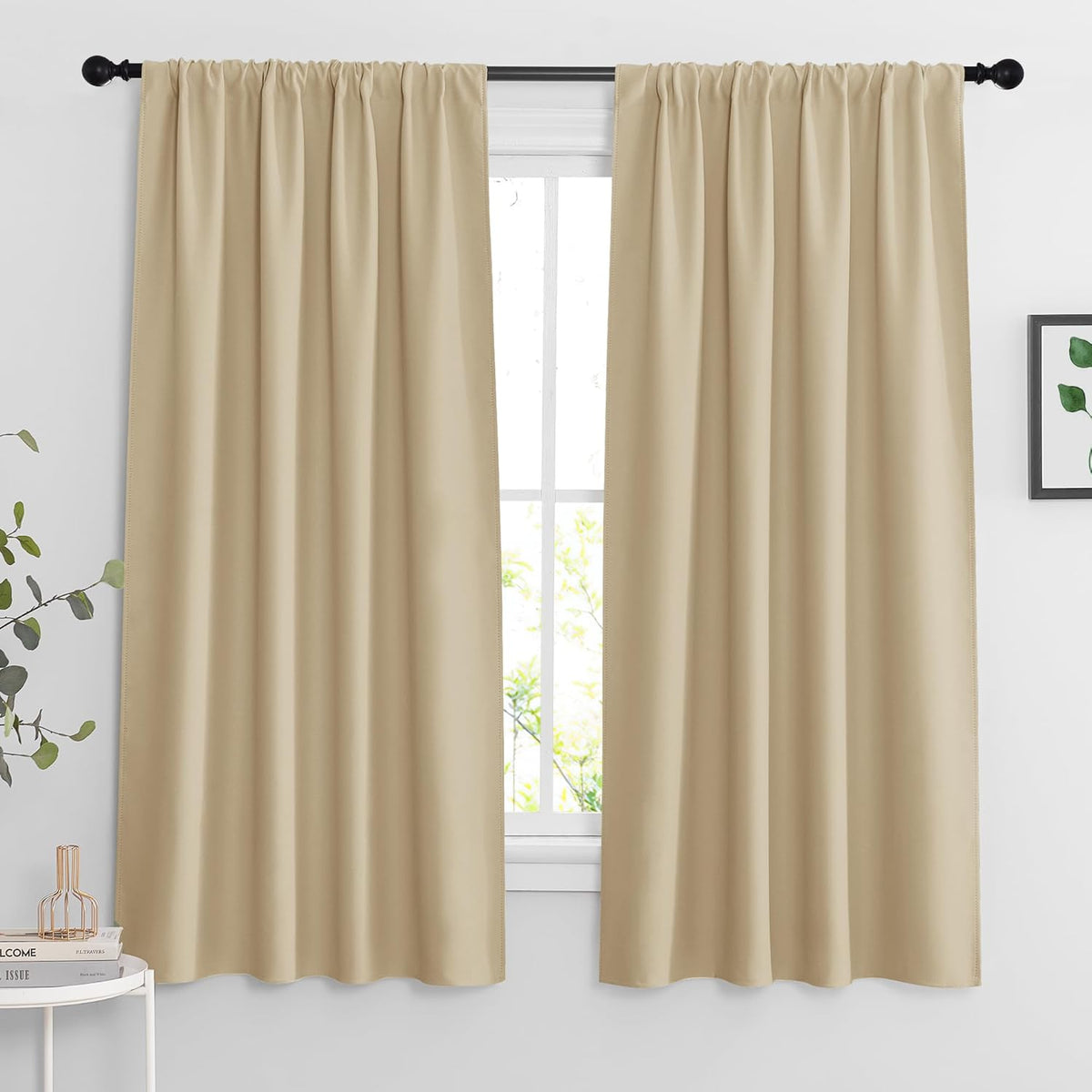 RYB HOME Curtains for Bedroom 63 inches Long, Blackout Thermal Insulating Window Treatment Drapes