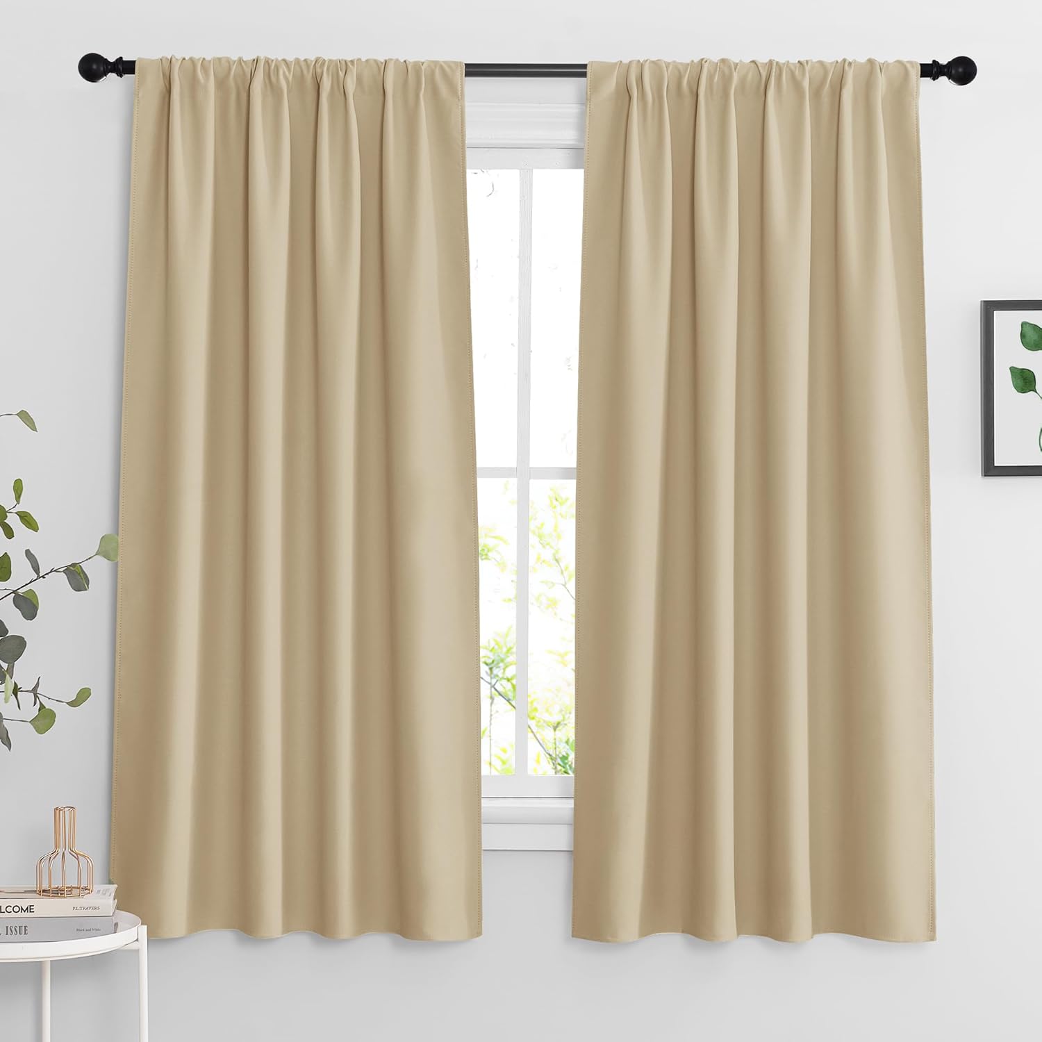 RYB HOME Curtains for Bedroom 63 inches Long, Blackout Thermal Insulating Window Treatment Drapes