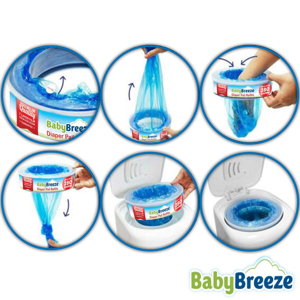 BabyBreeze Diaper Pail Refill Bags Compatible with Playtex Diaper Genie Pails Odor Absorbing Diaper