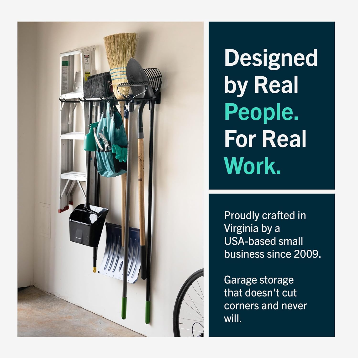 StoreYourBoard Wall-Mounted Rack With 4 Garage Hooks – Heavy-Duty Steel Holder Garage & Garden