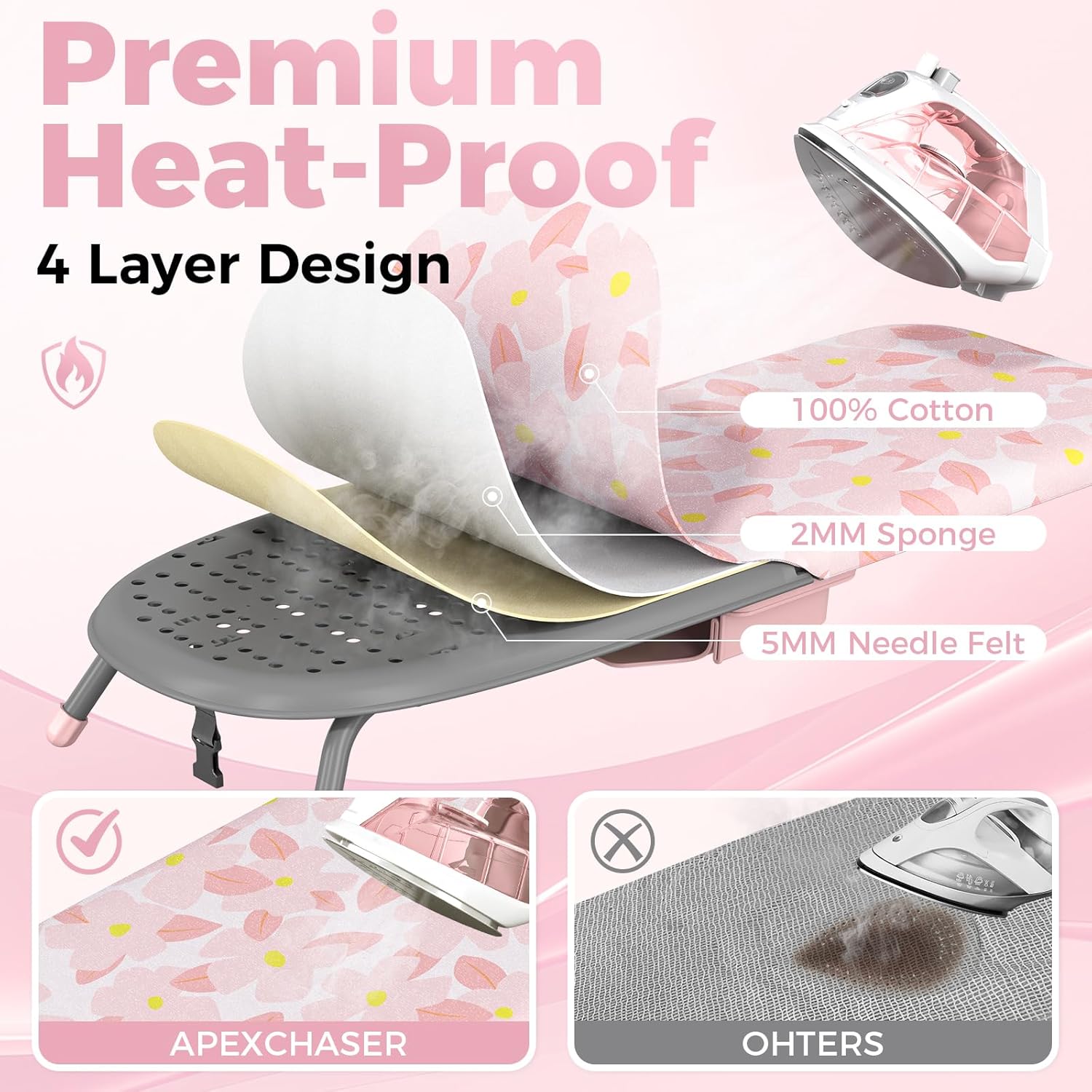 APEXCHASER Small Ironing Board with Iron Holder, Compact Iron Board with Non-Slip Feet, Portable