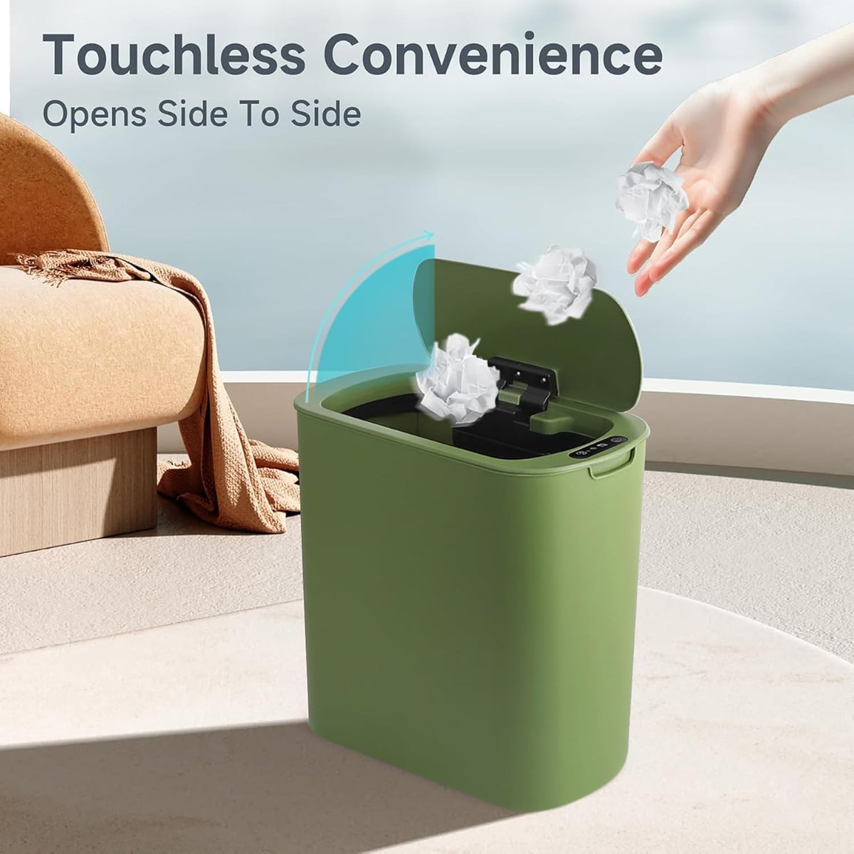 Automatic Motion Sensor Bathroom Trash Can with Lid, 2.6 Gallon Touchless Trash Bin, Smart Garbage
