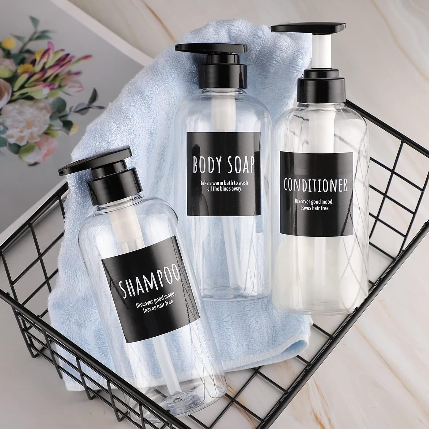 Segbeauty 3pcs Refillable Shower Bottles, 500ml Each - Large Plastic Dispensers with Pump for
