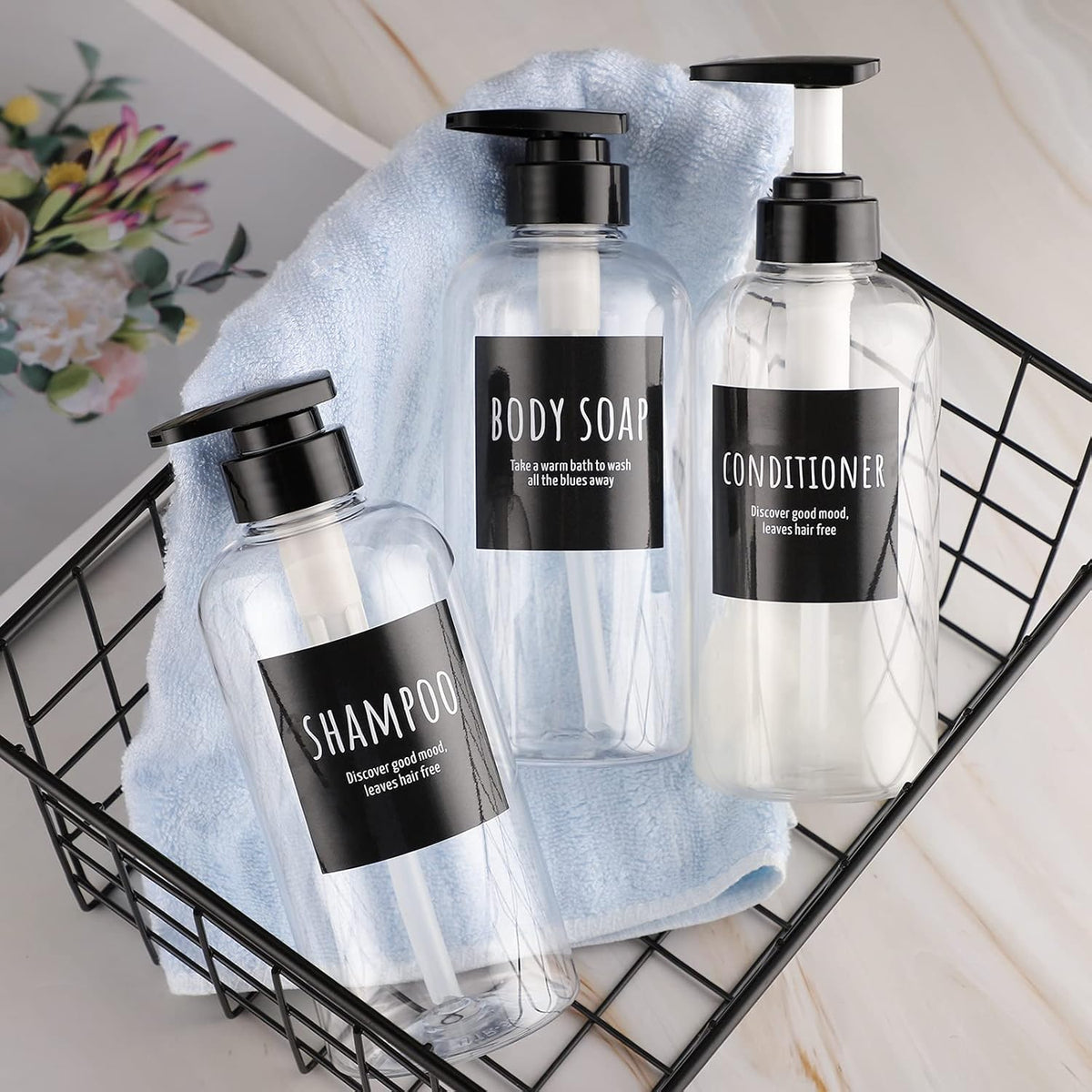 Segbeauty 3pcs Refillable Shower Bottles, 500ml Each - Large Plastic Dispensers with Pump for