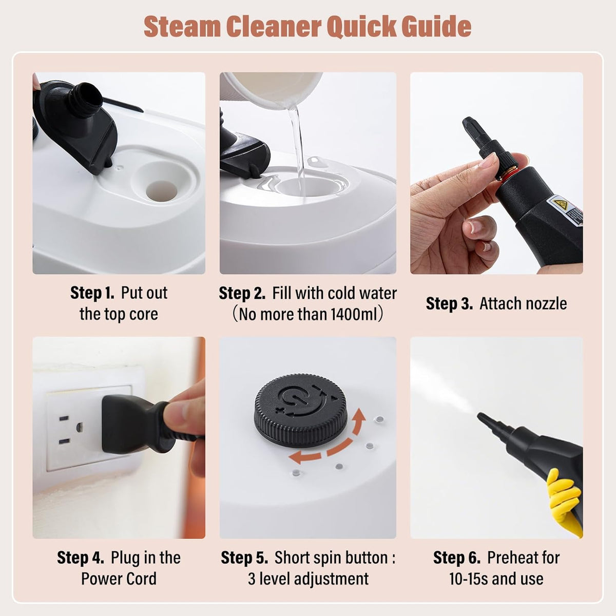 Lamberia 2500W Handheld Pressurized Steam Cleaner with 12pcs Accessories, 1400ml 1.5 Quarts Tank