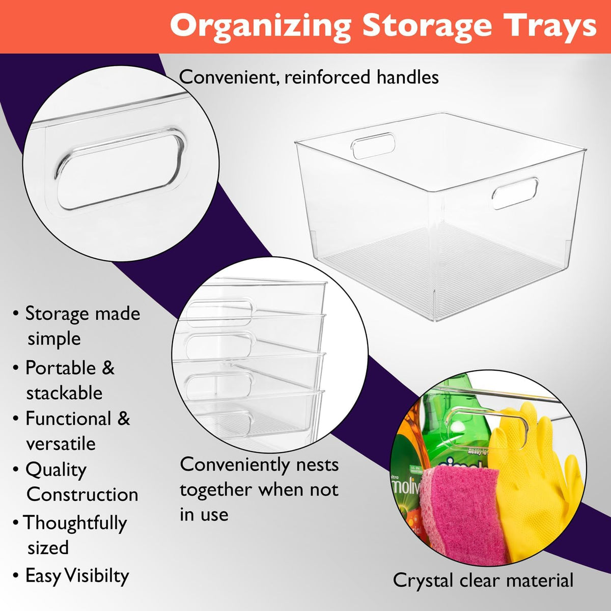 ClearSpace Clear Plastic Storage Bins – XL 8 Pack Perfect Kitchen or Pantry Organization Fridge
