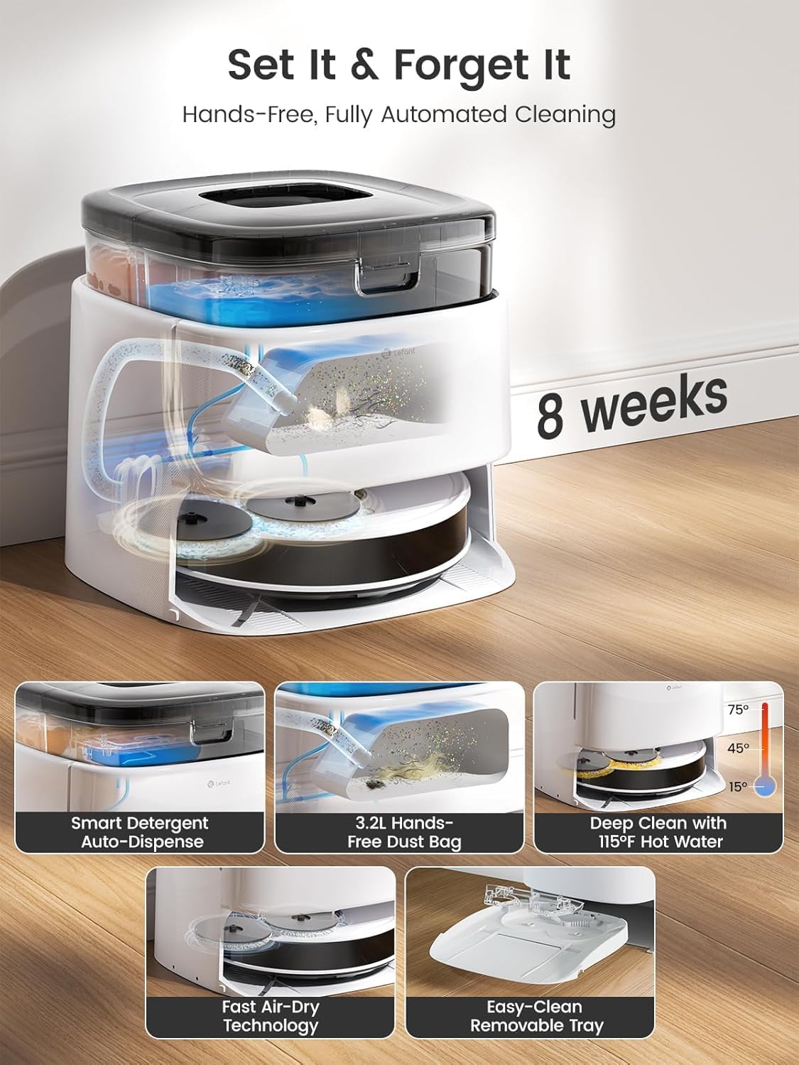 Lefant Robot Vacuum, M3 Robot Vacuum and Mop, 10000Pa Suction, Anti-Tangle Brushes, Dual Spinning