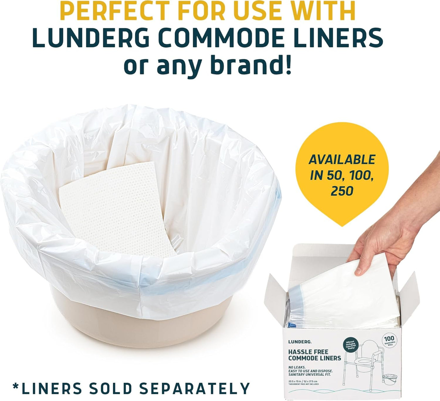 Lunderg Lemon Scented Super Absorbent Commode Pads - Medical Grade Value Pack 100 Count - for