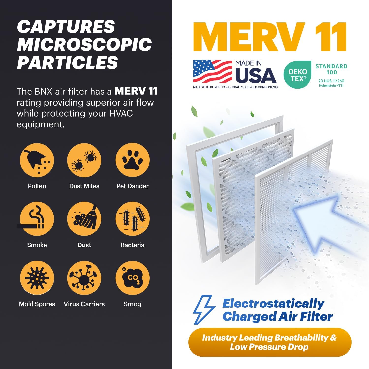 BNX TruFilter 14x18x1 Air Filter MERV 11 (6-Pack) - MADE IN USA - Allergen Defense Electrostatic