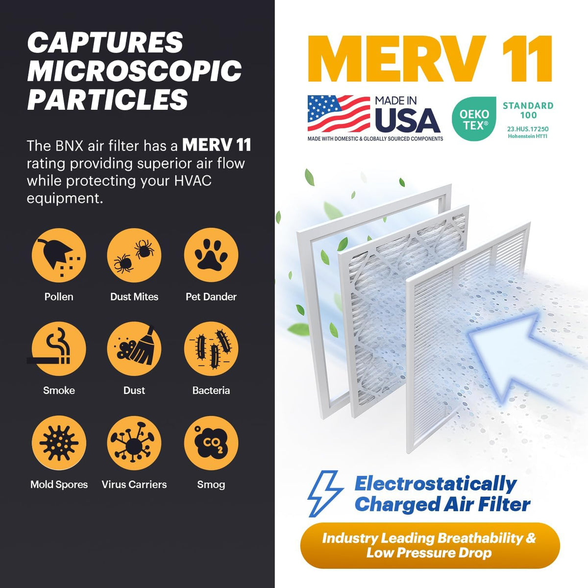 BNX TruFilter 14x24x1 Air Filter MERV 11 (12-Pack) - MADE IN USA - Allergen Defense Electrostatic
