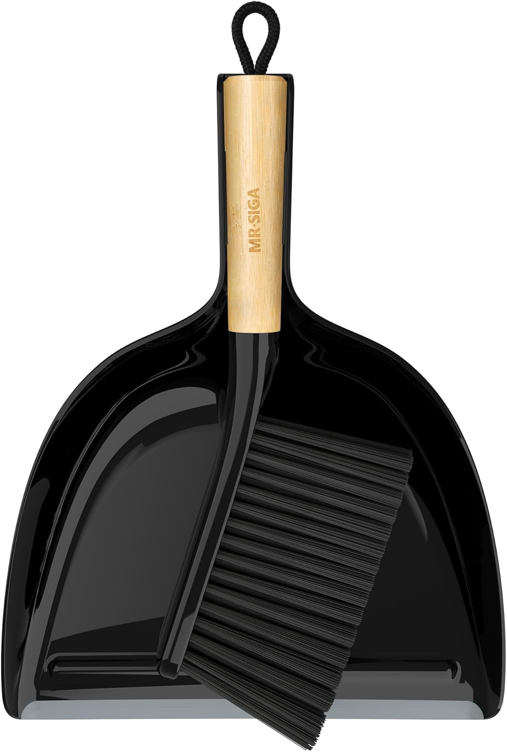 MR.SIGA Dustpan and Brush Set, Portable Cleaning Brush and Dustpan Combo with Bamboo Handle, Black