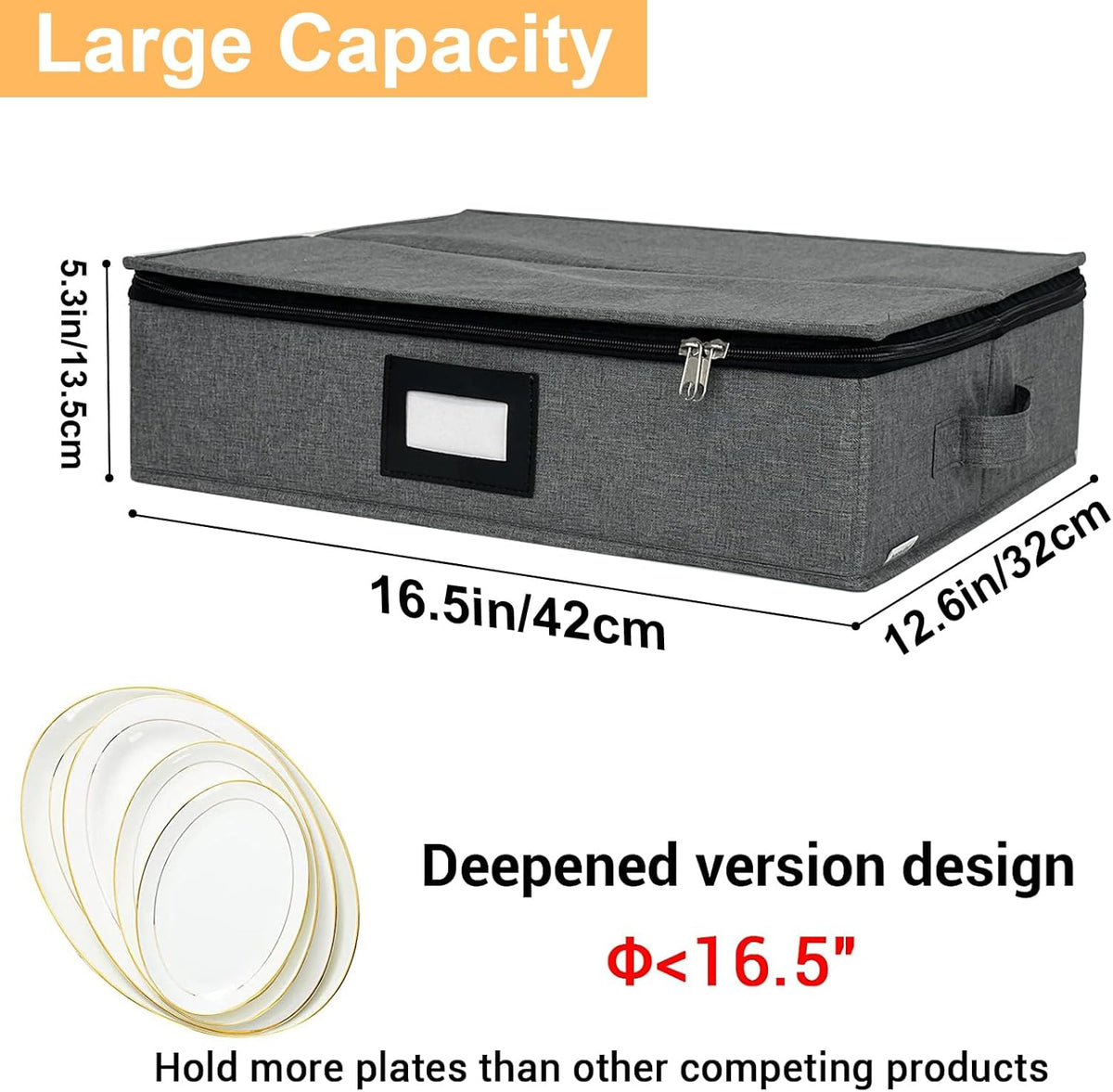 Platter Storage Case - Stackable China Storage Containers Hard Shell with Durable Zipper & Label &