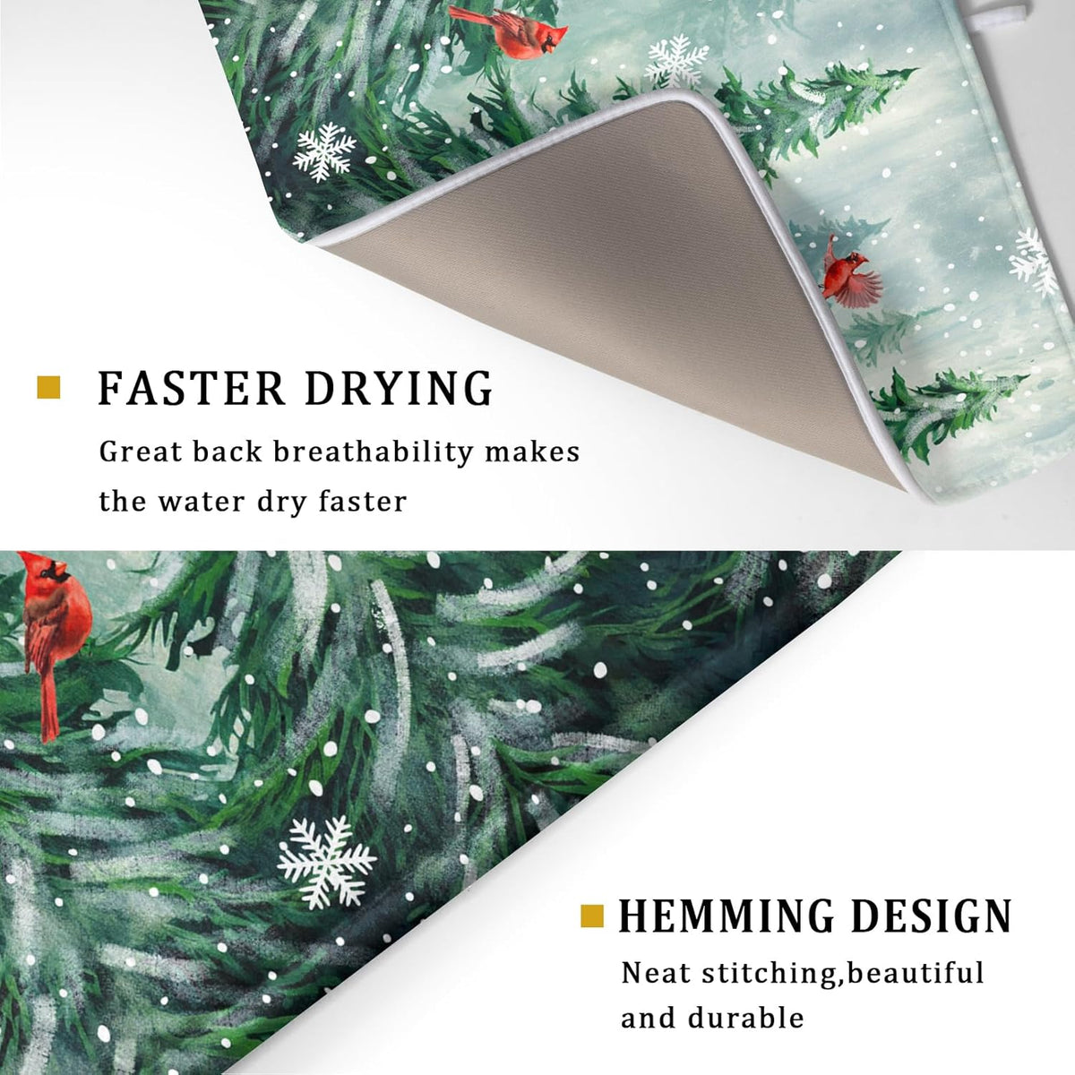 Winter Pines Tree Dish Drying Mats for Kitchen Counter, Christmas Tree Dish Mat Absorbent