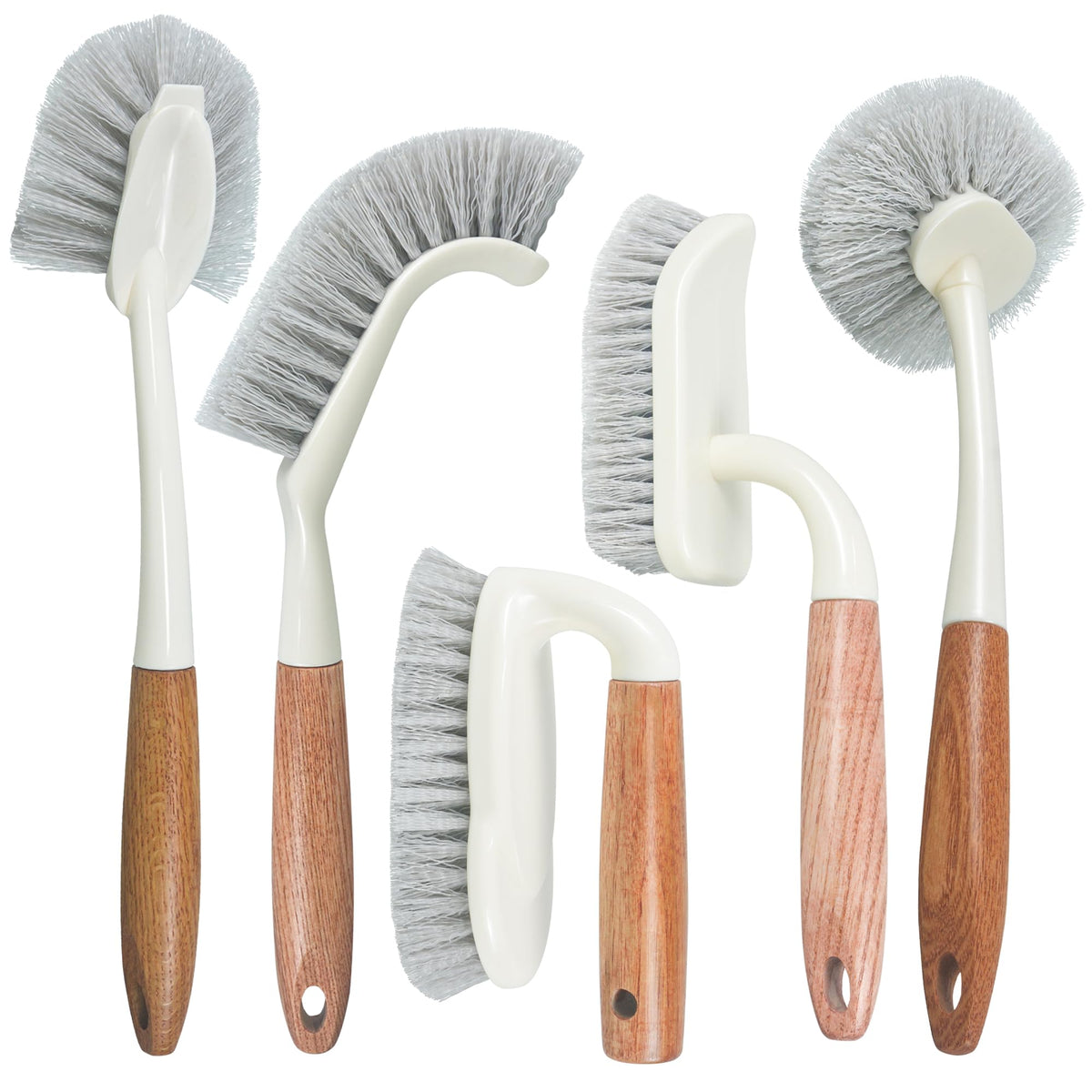 AttoShow 5-Pack Scrub Brushes Set with Wooden Handles