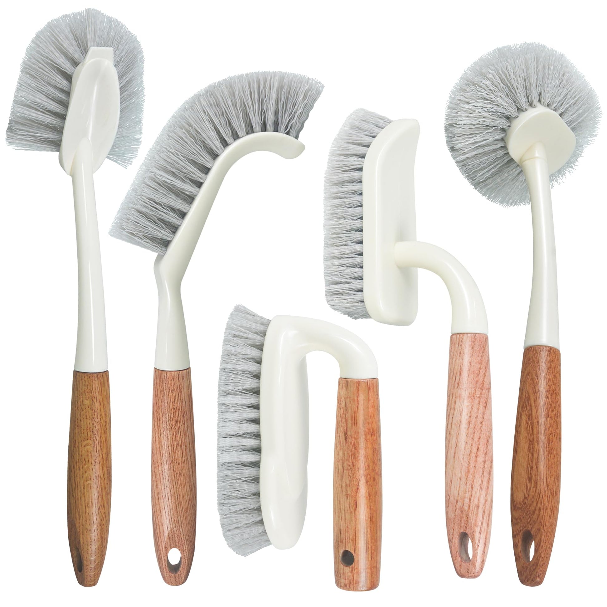 AttoShow 5-Pack Scrub Brushes Set with Wooden Handles