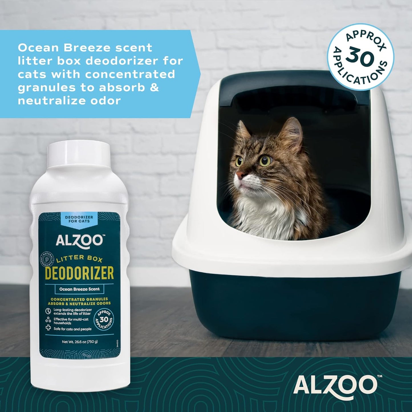ALZOO Cat Litter Deodorizer, Concentrated Granules Absorb & Help Neutralize Odors, Mineral-Based