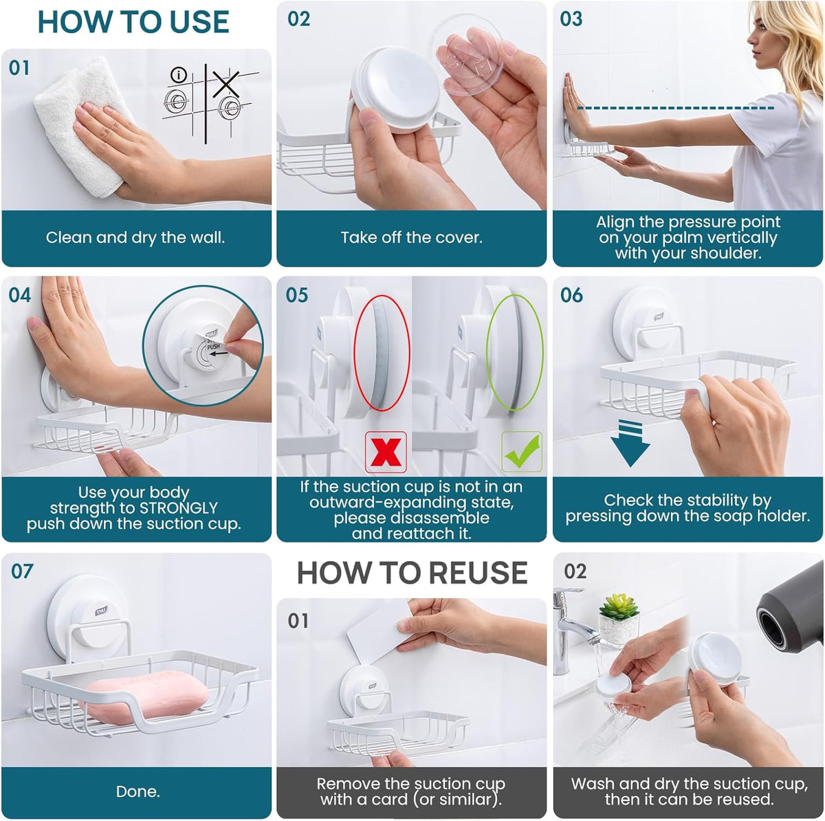 TAILI Soap Holder Bar Dish Suction Cup, Bar Shampoo Rack for Shower Wall, Draining Soap Saver Tray