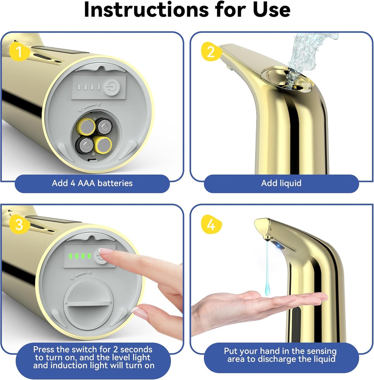 Automatic Soap Dispenser with Infrared Sensor - Adjustable 4-Level Touchless Hand Soap for Kitchen