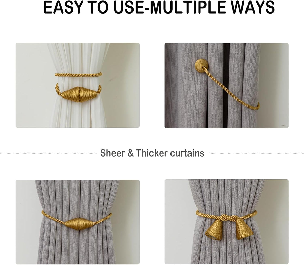 Magnetic Curtain Tiebacks 2 Pack Outdoor Rope Curtain Tie Backs Decorative Window Treatment