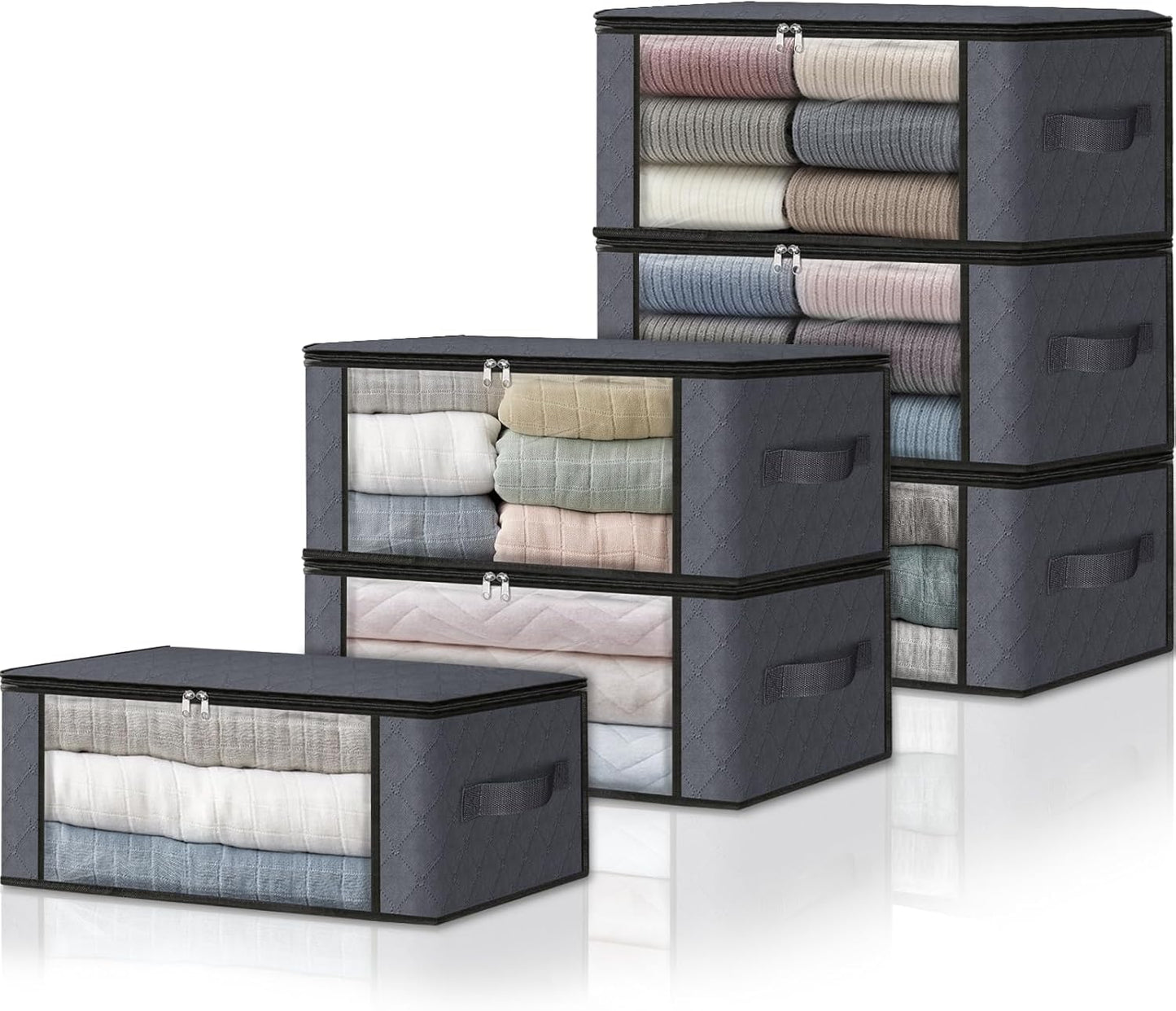 HomeHacks 6-Pack Clothes Organizer Storage Bags Foldable Storage Box with Large Clear Window Sturdy