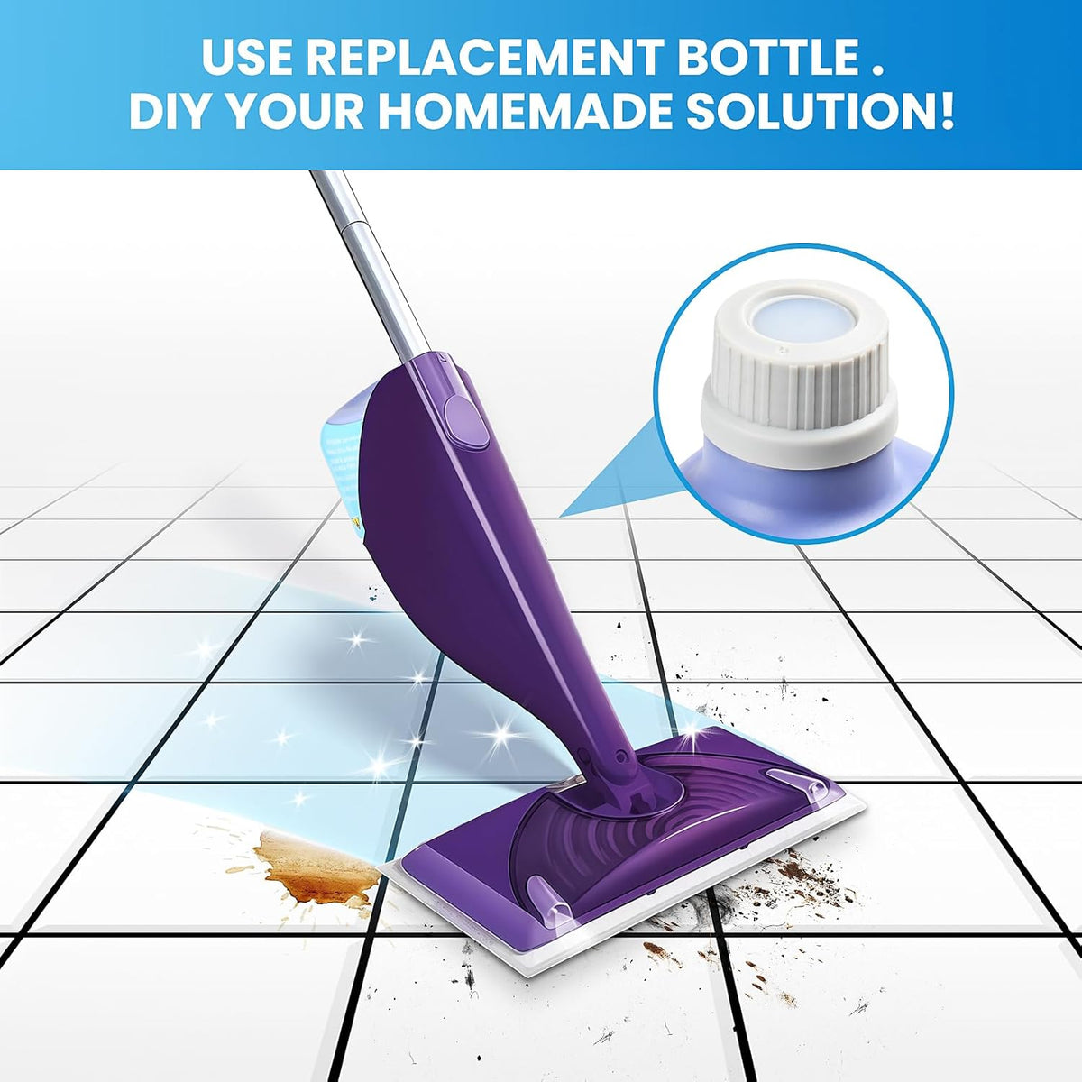 Refillable Bottle for Swiffer Wet Jet Mop - 500ml /17 FL OZ - Leak-Proof HDPE Solution Bottle