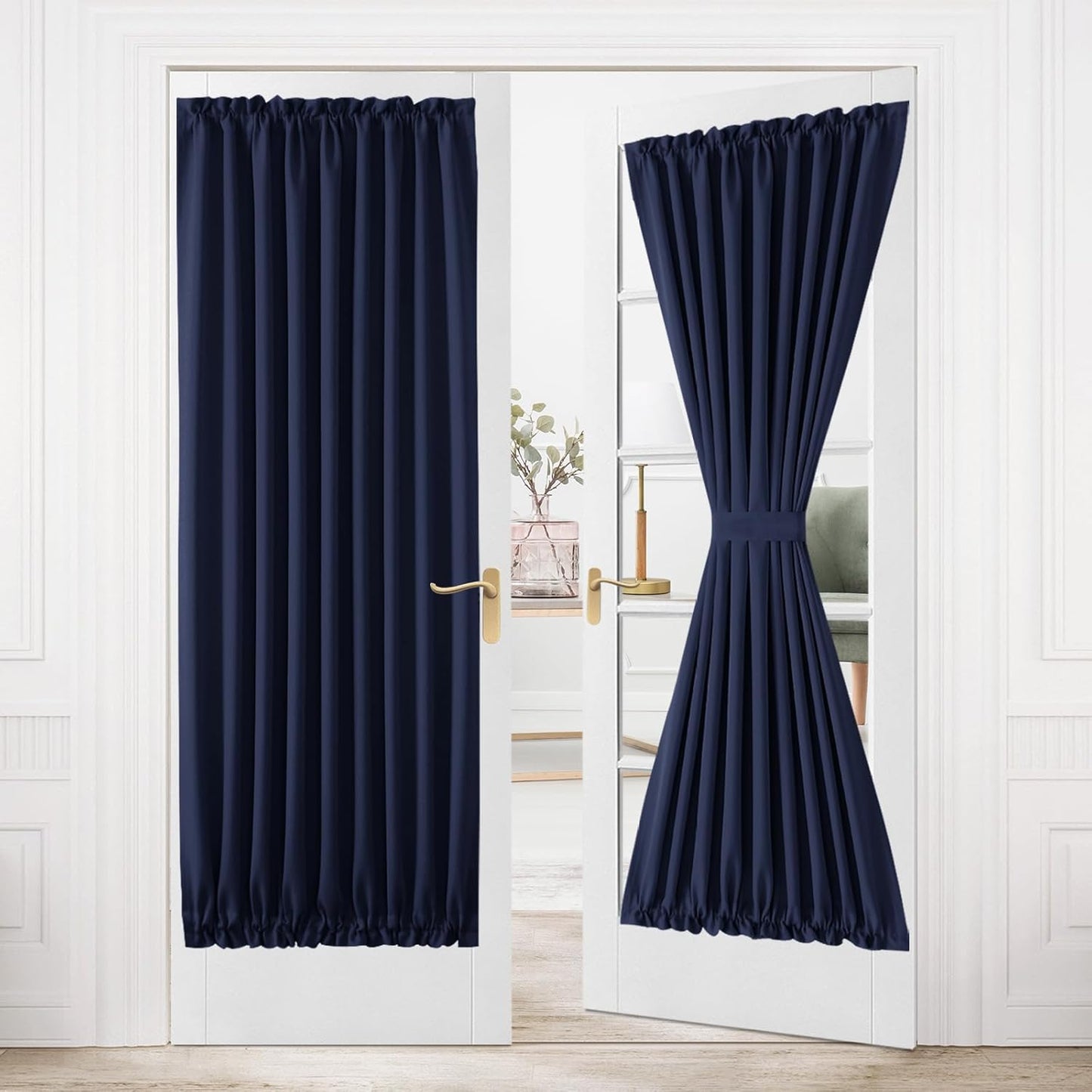 DWCN French Door Curtains Rod Pocket Thermal Blackout Curtain with Glass Window, Kitchen and Patio