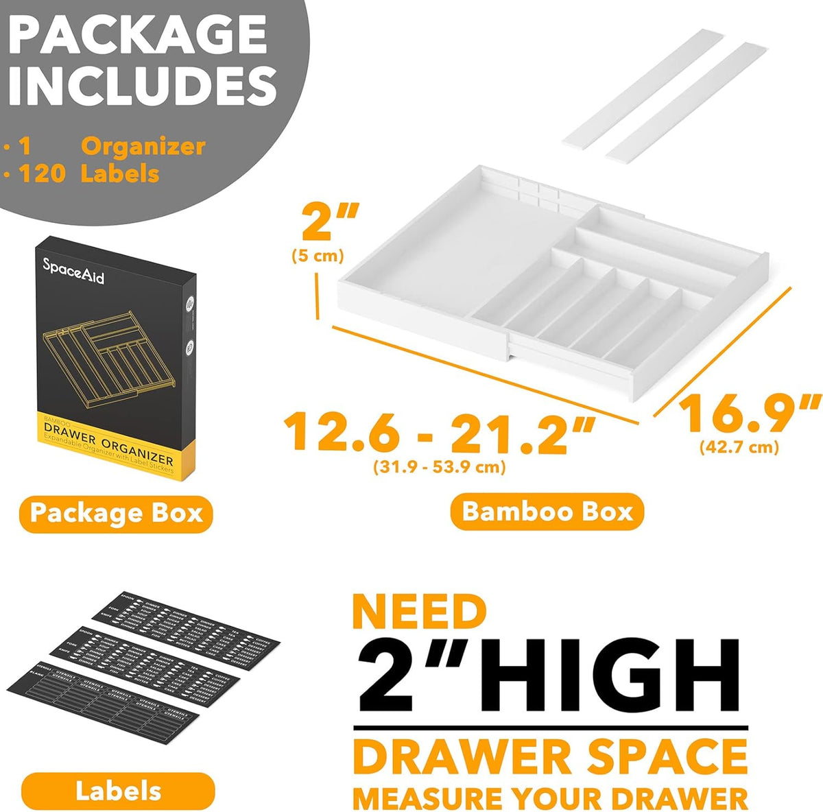 SpaceAid Bamboo Silverware Drawer Organizer with Labels, Kitchen Utensil Expandable Tray Holder