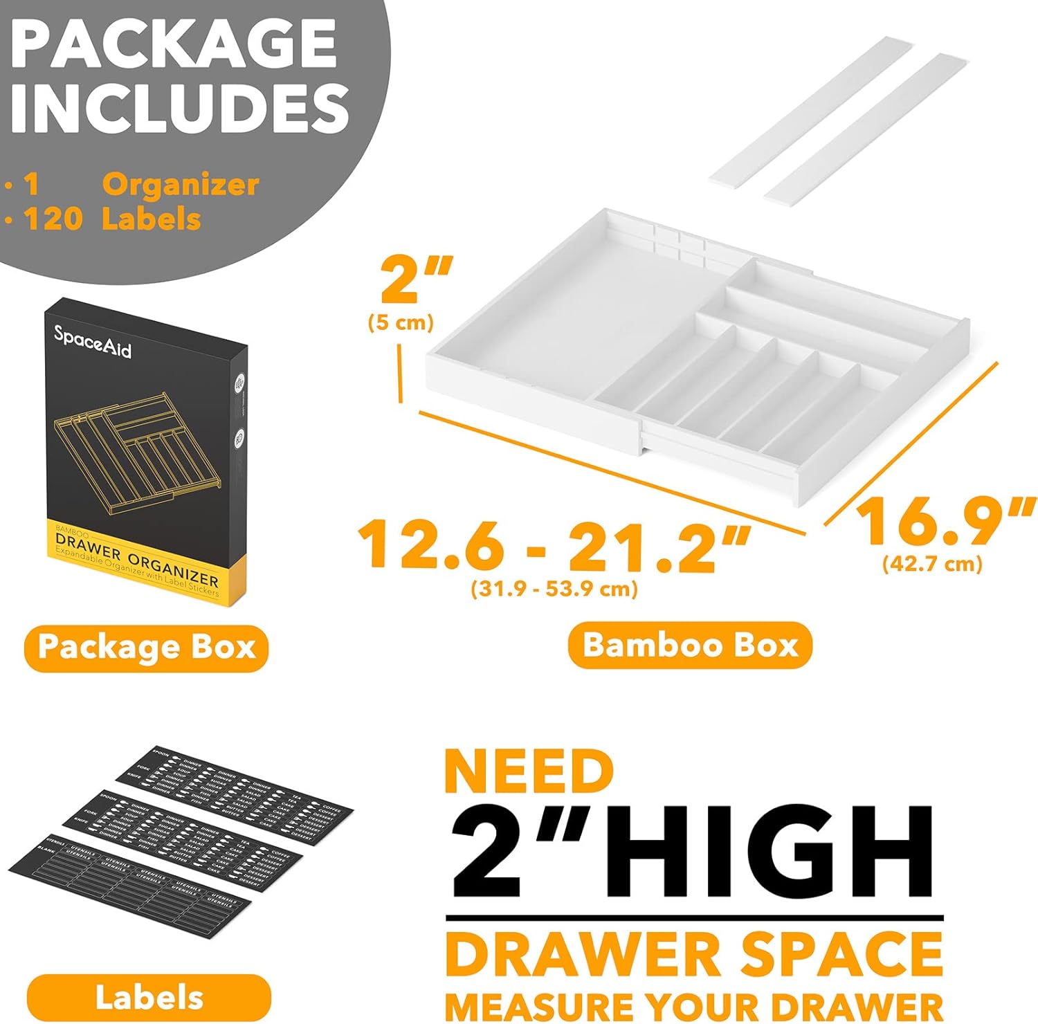 SpaceAid Bamboo Silverware Drawer Organizer with Labels, Kitchen Utensil Expandable Tray Holder