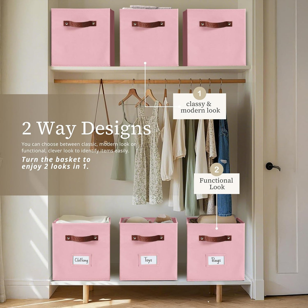 DECOMOMO Storage Bins, Cube Storage Bin with Labels, Fabric Storage Cubes for Shelves (10.5" x 11"