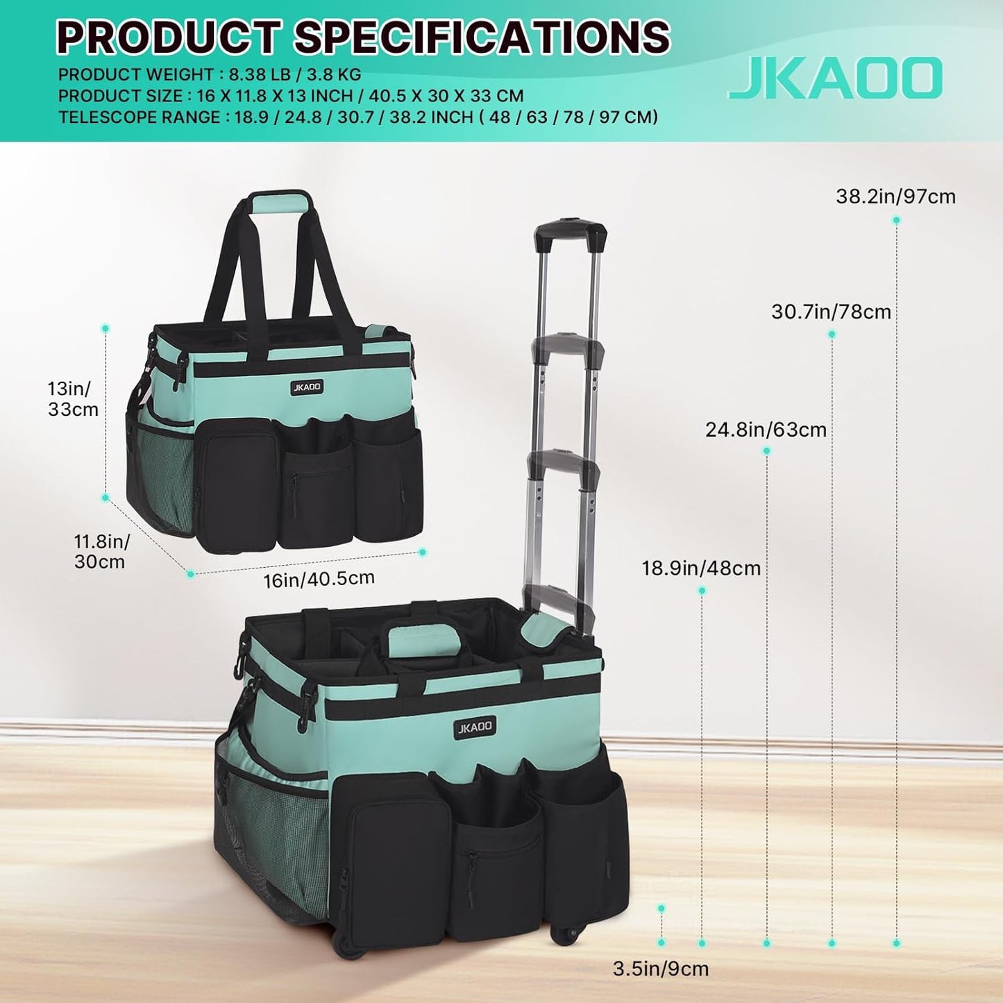 Large Rolling Cleaning Caddy Bag with Detachable Trolley, Waterproof Cleaning Caddy on Wheels for