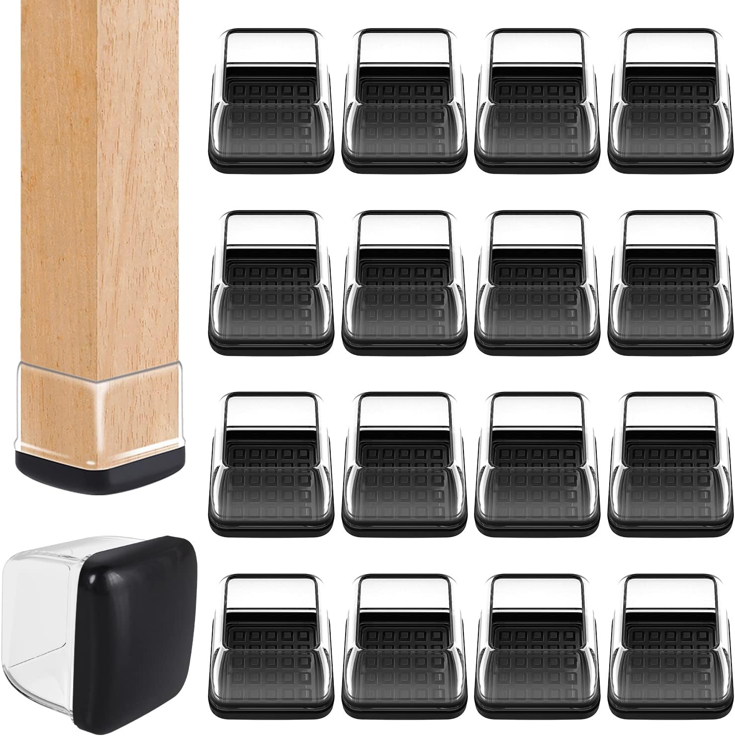 Ezprotekt 24 Pcs Clear Chair Leg Sliders for Carpet, Square Chair Glides for Rug, Teflon Furniture