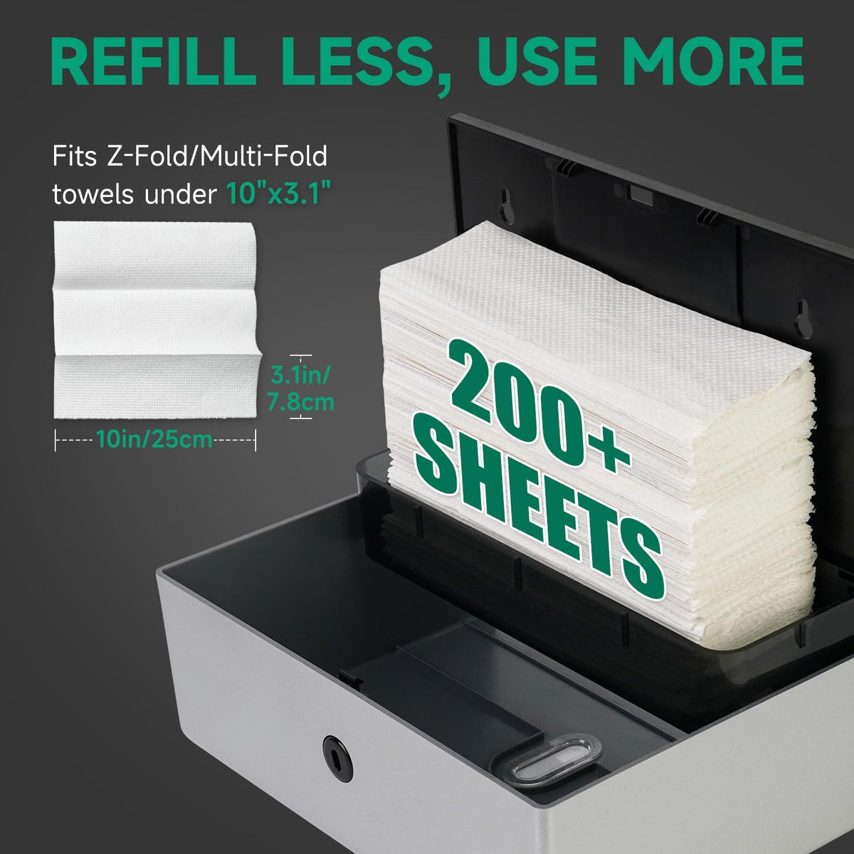 Wall-Mounted Paper Towel Dispenser – Fits Tri-Fold Towels up to 10x3.1 Inches, Holds 200 Sheets