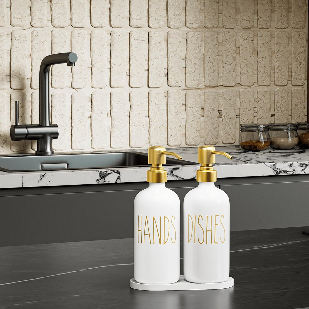 MOMEEMO Kitchen Soap Dispenser Set, Contains Dish and Hand Soap Dispenser, Suitable for Kitchen
