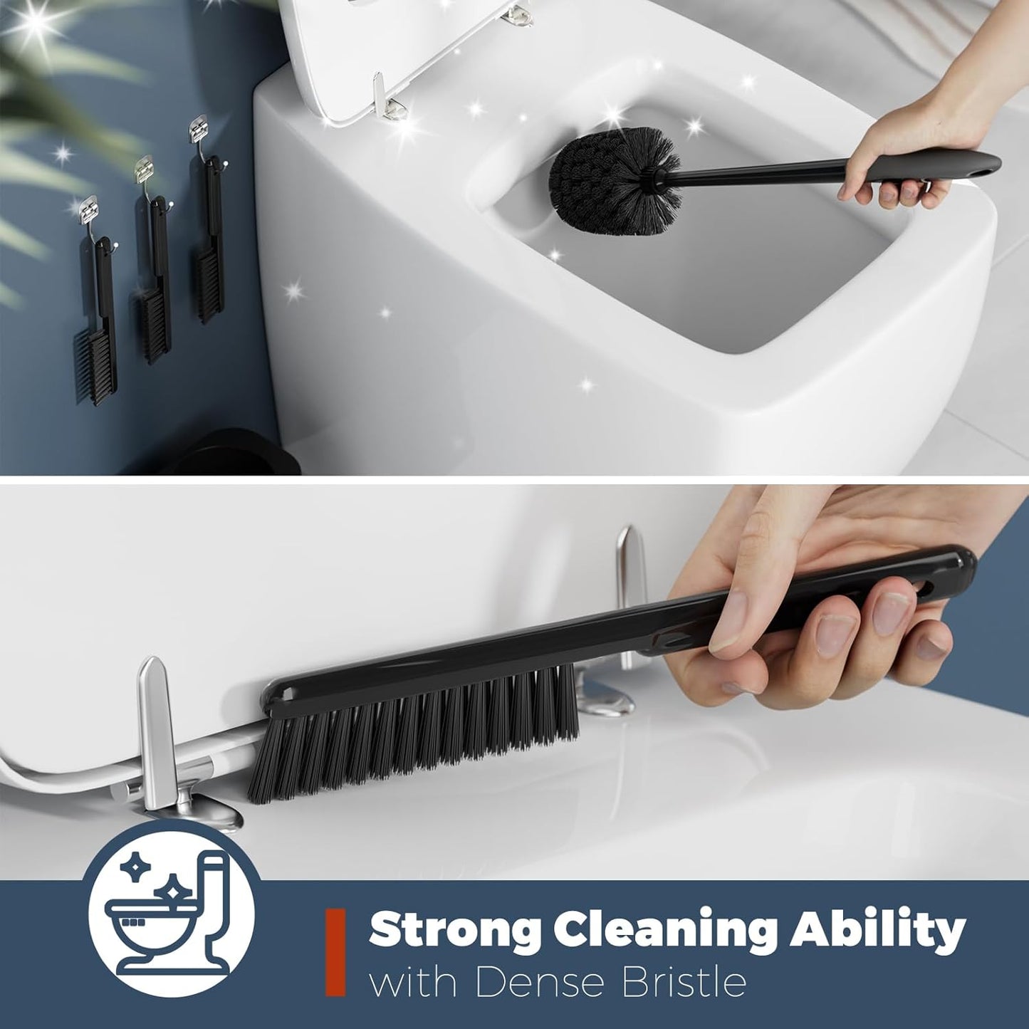 Toilet Brush, 3 Pack Toilet Brush and Holder Set Bathroom Accessories, Toilet Bowl Brush and Holder