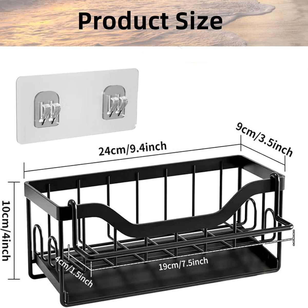 Sponge Holder for Kitchen Sink - Sink Caddy Organizer with Auto Drain Tray, Detachable Towel Rack