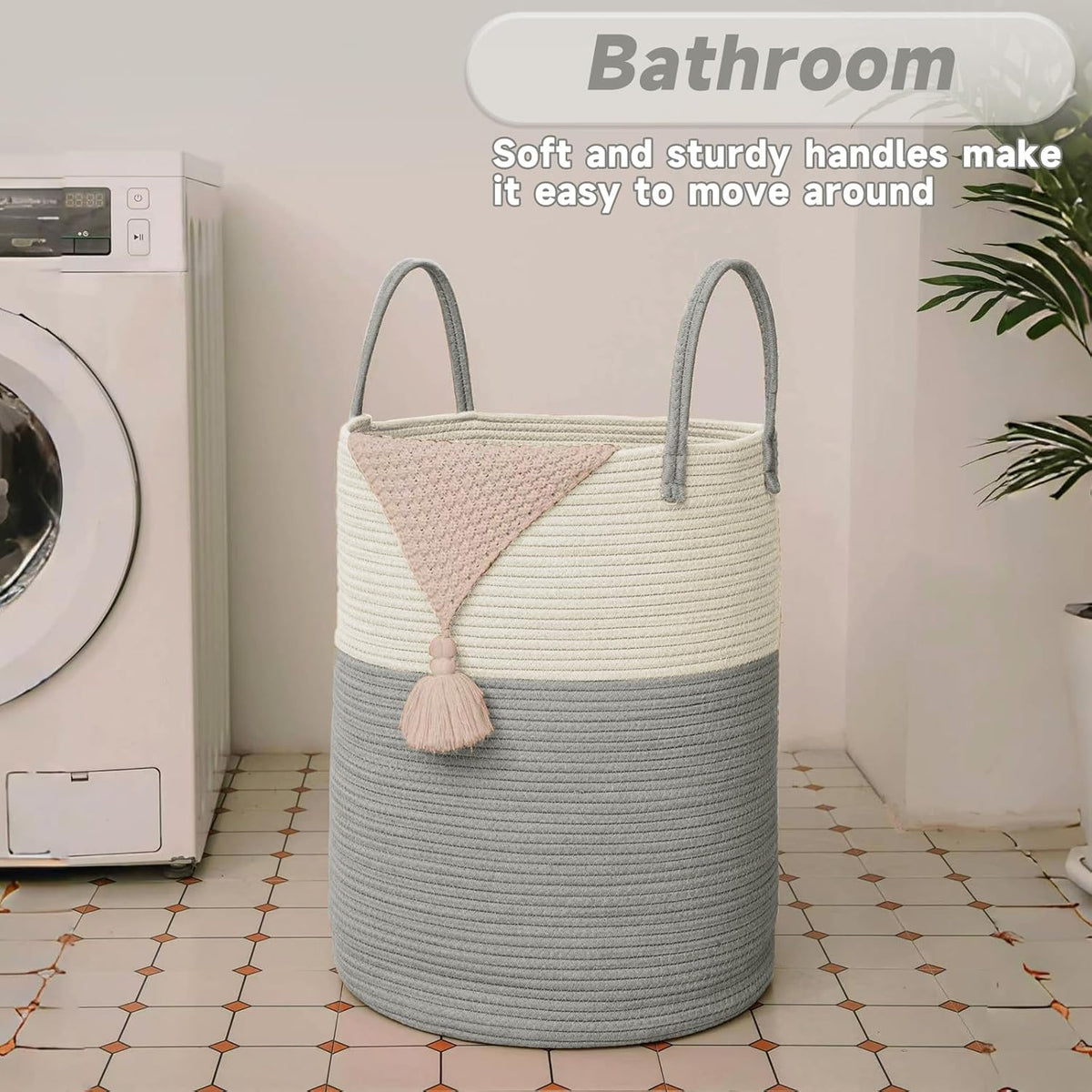 Large Woven Laundry Basket Hamper,60L Cotton Rope Storage Bin for Blankets,Toys and