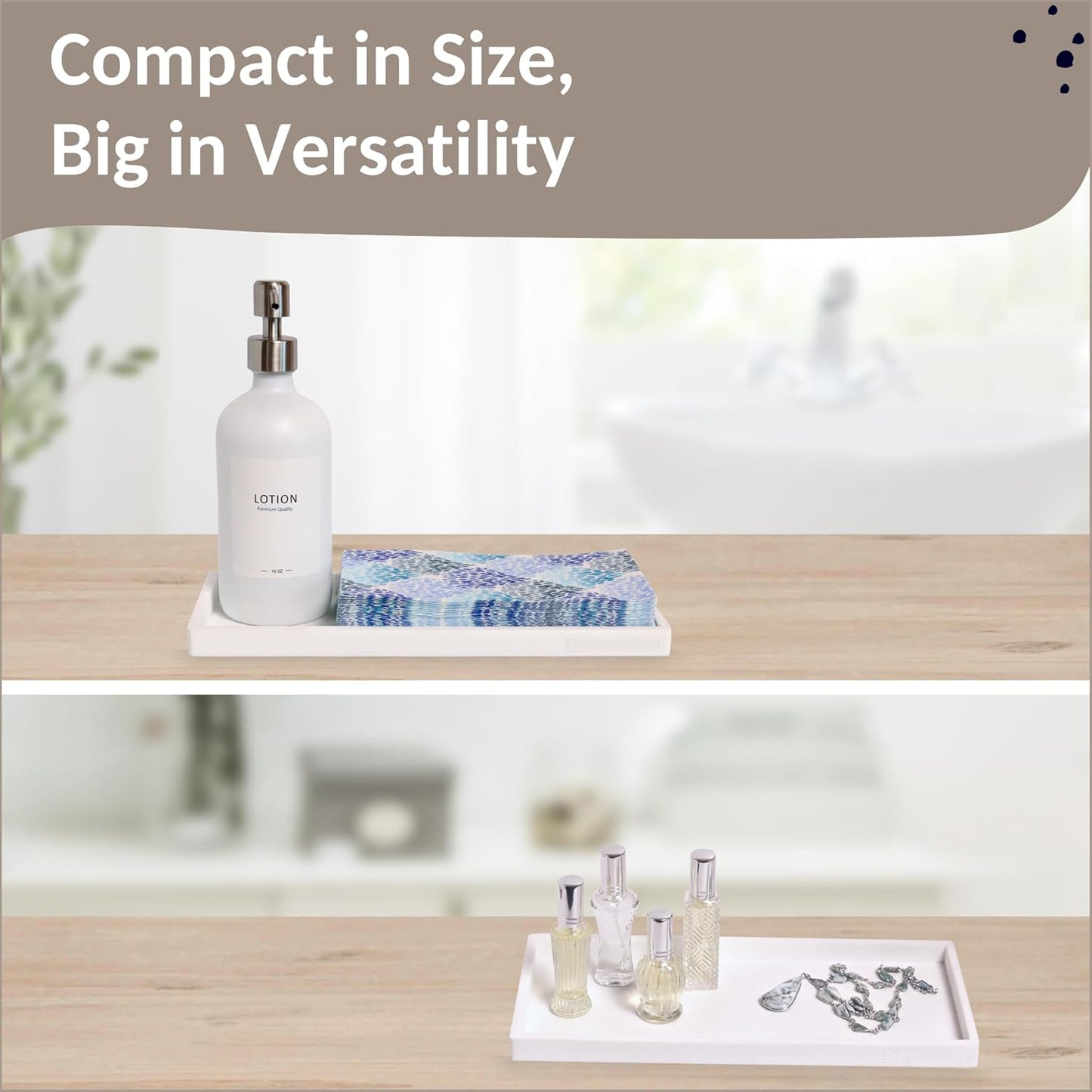 Countertop and Vanity Tray - 11.7" Silicone Bathroom Tray Countertop, Dish Soap Trays for Kitchen