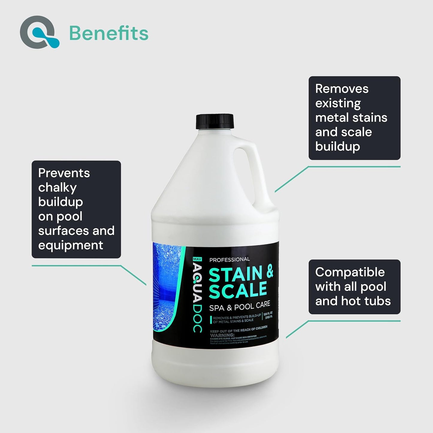 Pool & Hot Tub Stain and Scale Remover - AquaDoc 1 Gallon (128oz) Pool Stain & Scale for Calcium