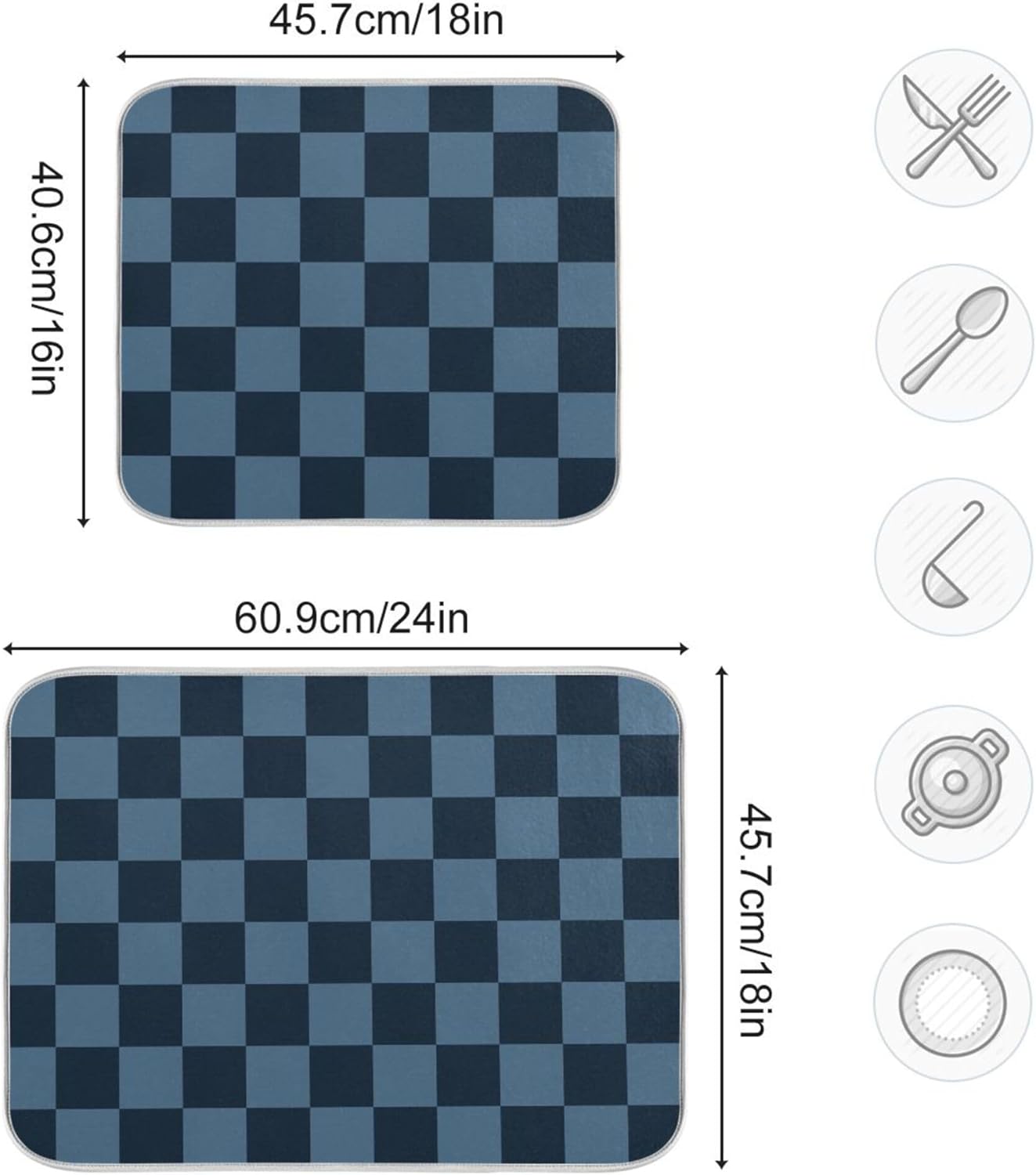 Buffalo Plaid Navy Blue Dish Drying Mat for Kitchen Countertop 18x24 Chessboard Rectangle Large