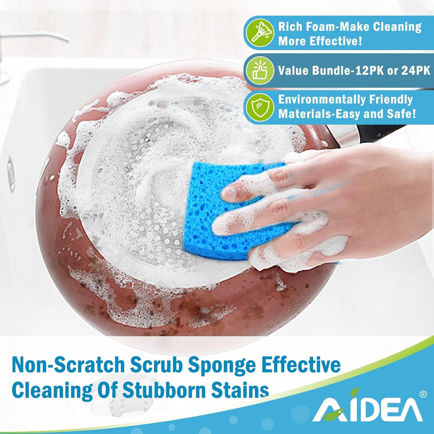 AIDEA Non Scratch Scrub Sponge, 24Count, Sponges for Dishes, Sponges Kitchen, Cleaning Sponge