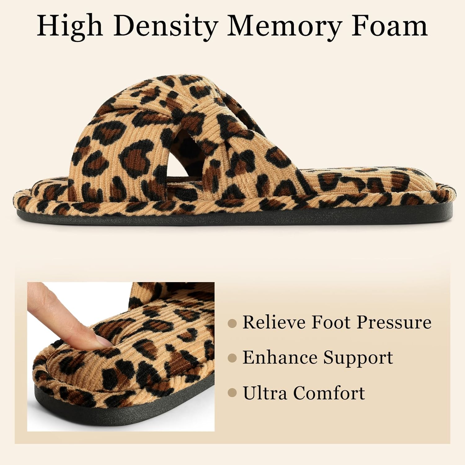Evshine Summer House Slippers for Women Corduroy Cross Bow Indoor Slippers Open Toe Slip On Bedroom