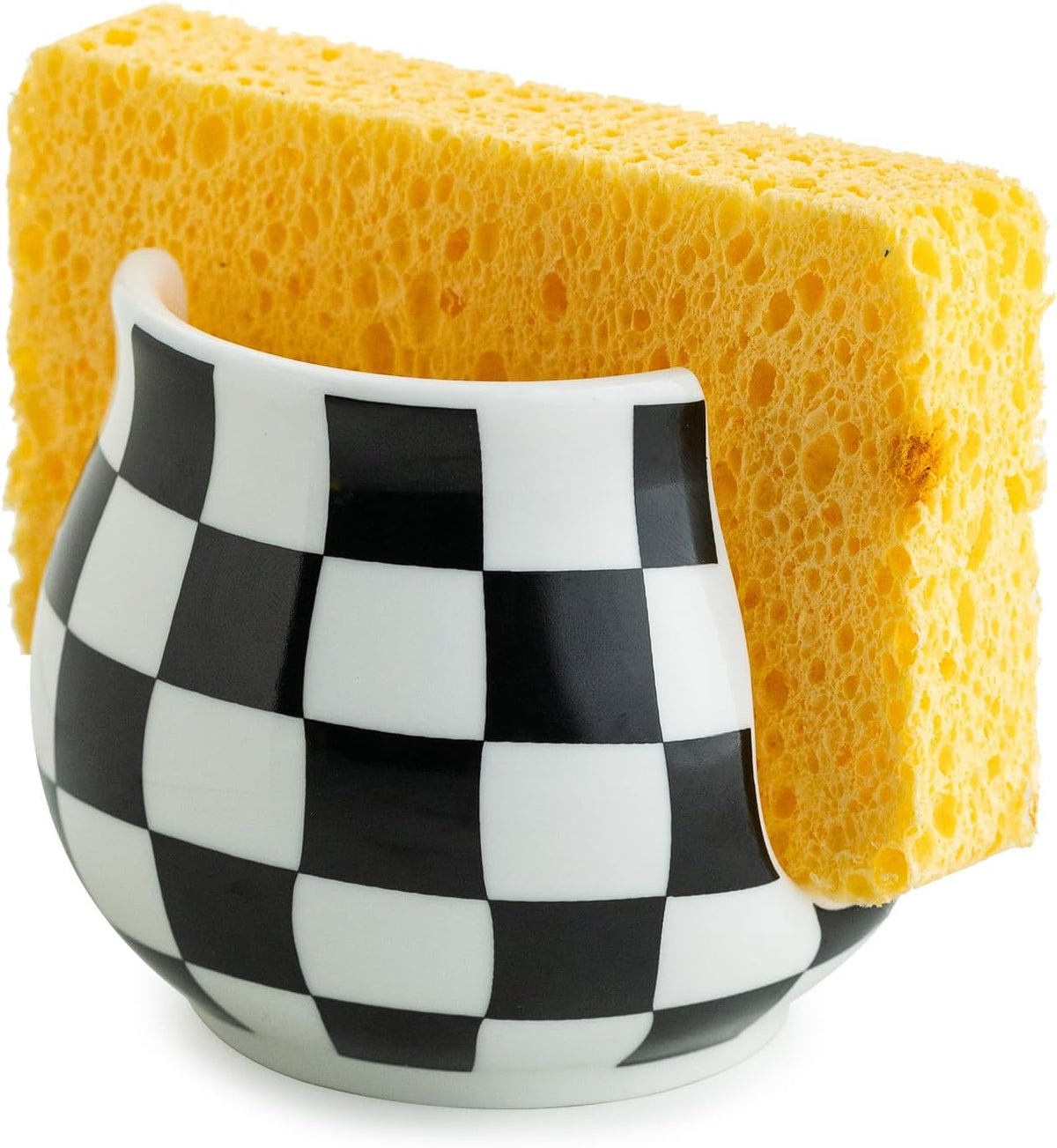 Checkered Sponge Holder for Kitchen Sink, Ceramic Dish Sponge Dish Rack Scrubby Holder Kitchen